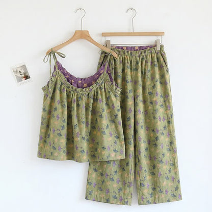 Ginkgo Biloba Leaf Cami Pajama Set - Green & Purple - XL - image 10