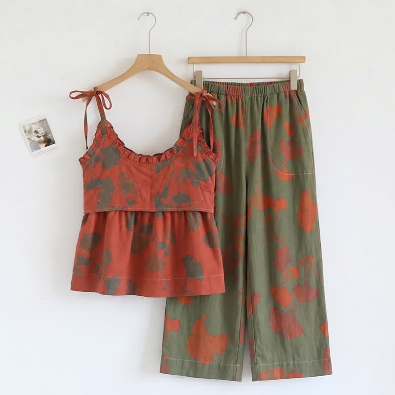 Elegant Ginkgo Cami Cotton Pajama Set - image 17