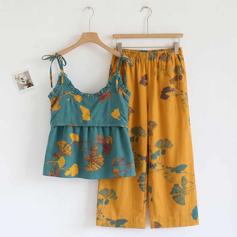 Elegant Ginkgo Cami Cotton Pajama Set - image 13