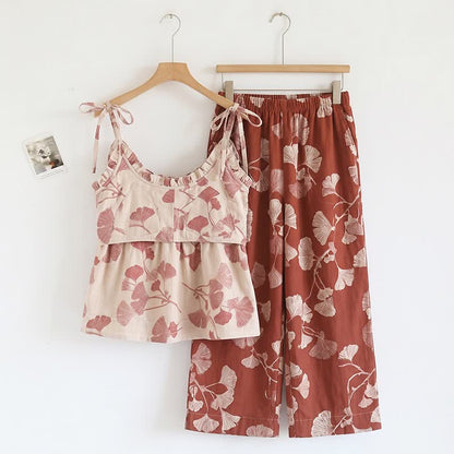 Elegant Ginkgo Cami Cotton Pajama Set - image 1