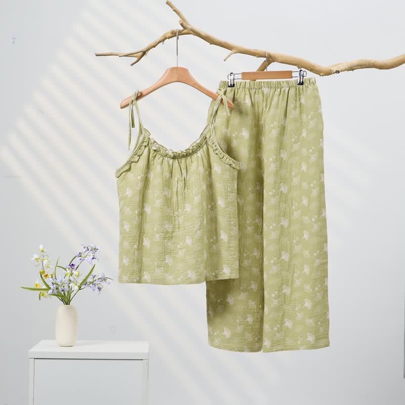 Fresh Ginkgo Leaf Cami Cotton Pajamas - image 0