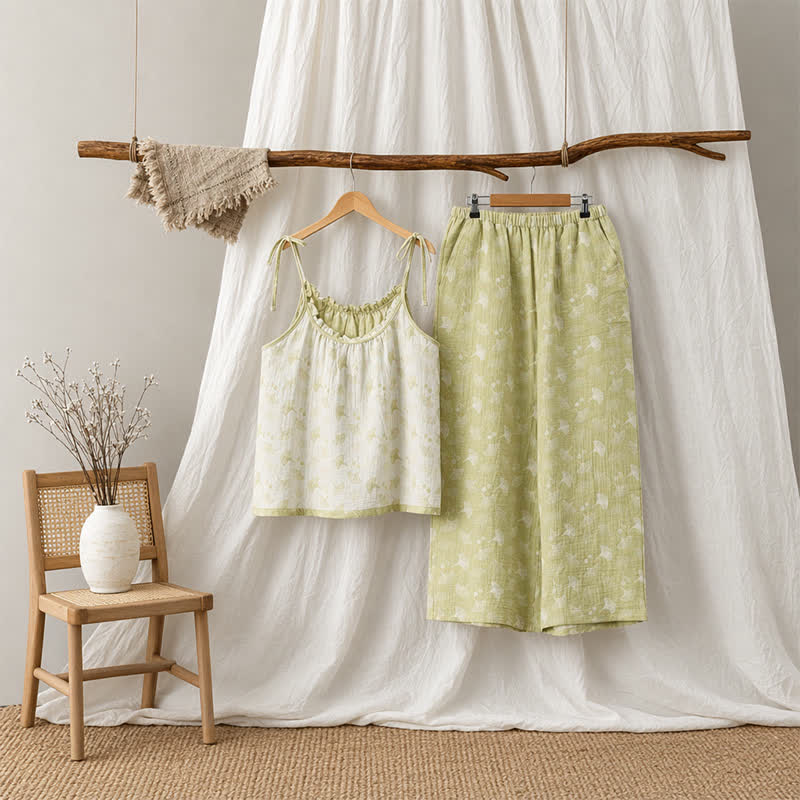 Fresh Ginkgo Leaf Cami Cotton Pajamas - image 3