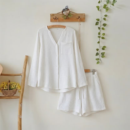 Long Sleeve Top & Shorts Pajama Set - White - L - image 2