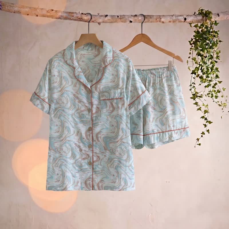 Abstract Print Cotton Gauze Lounge Set - Blue - XL - image 0