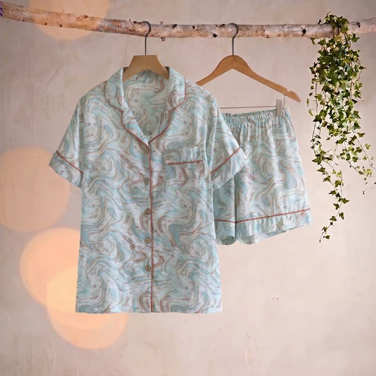 Abstract Print Cotton Gauze Lounge Set - Blue - XL - image 0