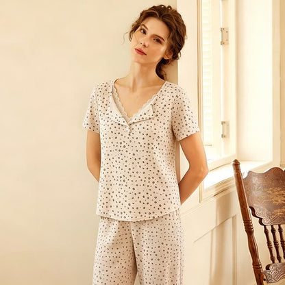 Soft Leopard Print Lace Trim Pajamas - image 5