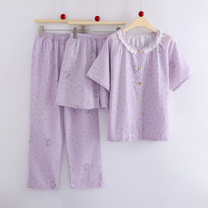 Purple Bunny & Floral Cotton Loungewear Set(3PCS) - image 2