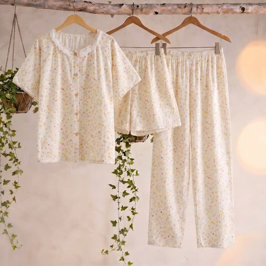 Star Print Cotton Loungewear Set(3PCS) - Beige - XL - image 0