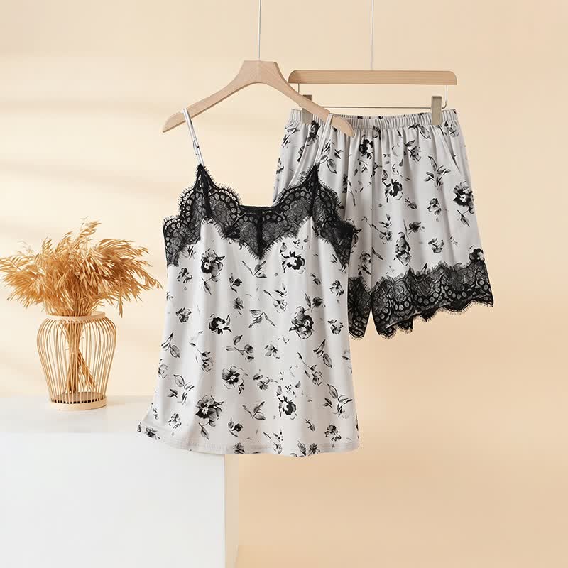 Romantic Floral Lace Cami Pajama Set - Gray - 3XL - image 0