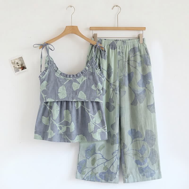 Ginkgo Leaf Cami Ruffled Pajama Set - image 5