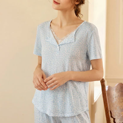 Soft Leopard Print Lace Trim Pajamas - image 2