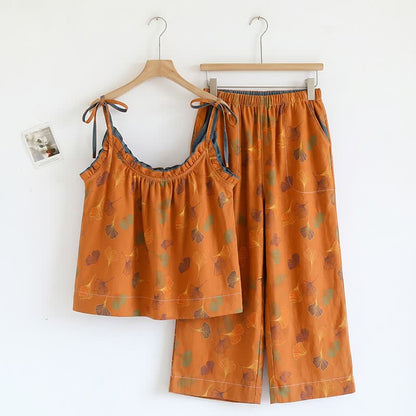 Ginkgo Cami Top & Pants Pajama Set - Orange & Blue - XL - image 3