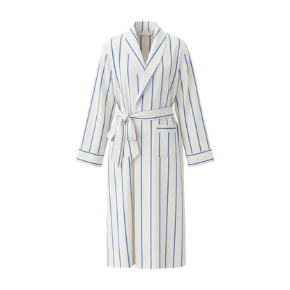 Blue Striped Cotton Long Bathrobe with Belt & Pockets - image 1