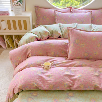 Pastel Floral Cotton Double Gauze Bedding(4PCS) - King - image 0