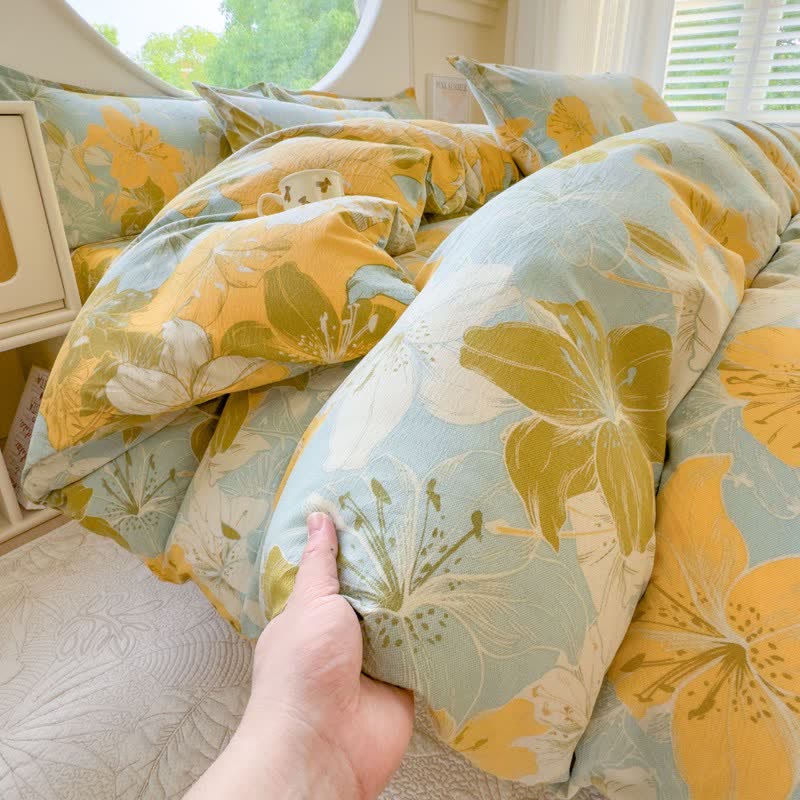 Lily Floral Cotton Double Gauze Bedding(4PCS) - image 1