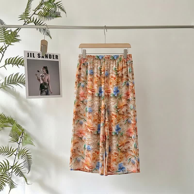Vintage Botanical Print Cropped Pajama Pants - image 1