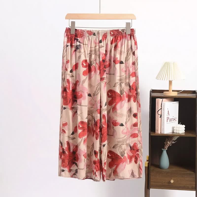 Red Floral Cropped Sleep Pants - Red - 6XL - image 0