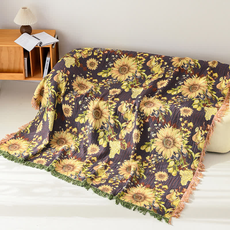 Vintage Sunflower 4-Layer Muslin Blanket Quilt - image 3