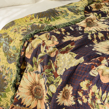 Vintage Sunflower 4-Layer Muslin Blanket Quilt - image 2