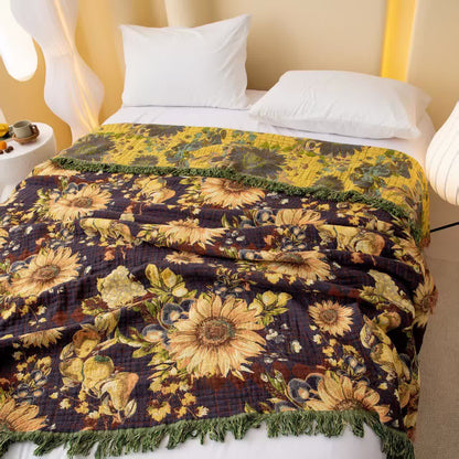 Vintage Sunflower 4-Layer Muslin Blanket Quilt - image 1