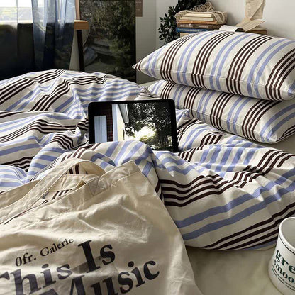 Retro Blue Brown Striped Cotton Bedding Set - image 2