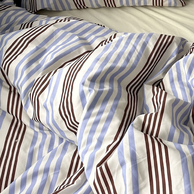 Retro Blue Brown Striped Cotton Bedding Set - image 3