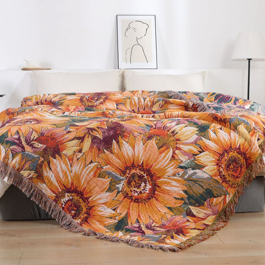 Boho Sunflower Cotton Gauze Bedspread Quilt - Queen - image 0