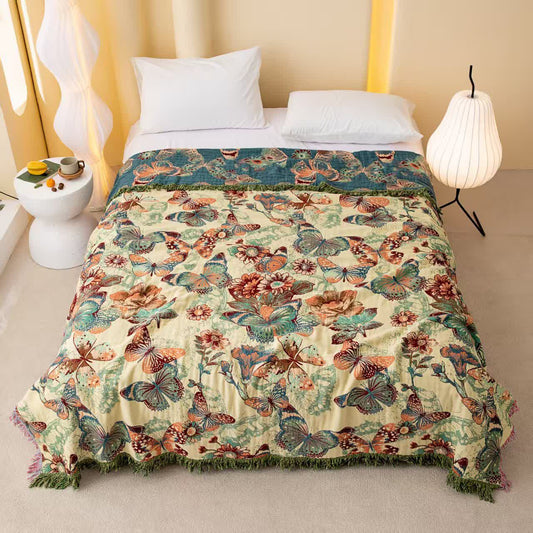 Enchanted Butterfly & Floral Muslin Bedspread Quilt - King - image 0