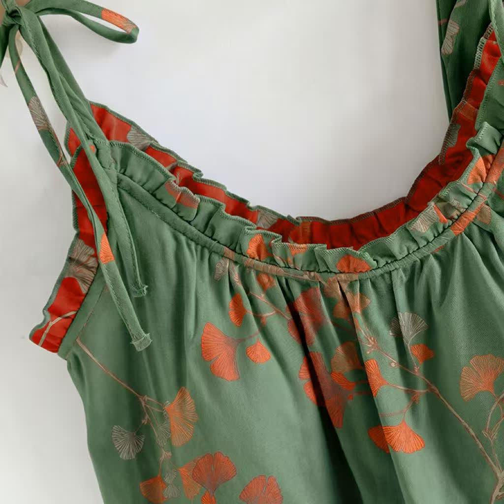 Ginkgo Leaf Cami Ruffled Pajama Set - image 9