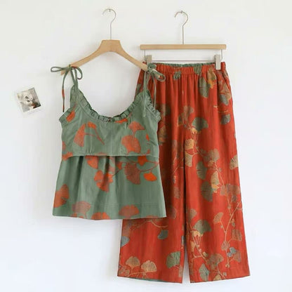 Ginkgo Leaf Cami Ruffled Pajama Set - image 13