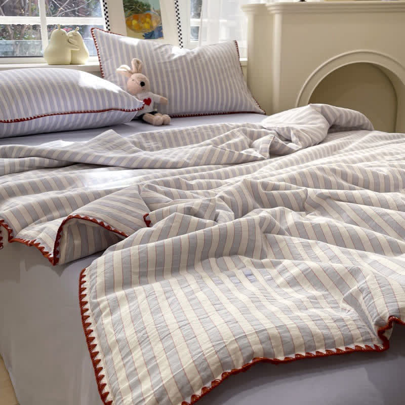 Blue Stripe Knitted Cotton Bedding Set - image 2