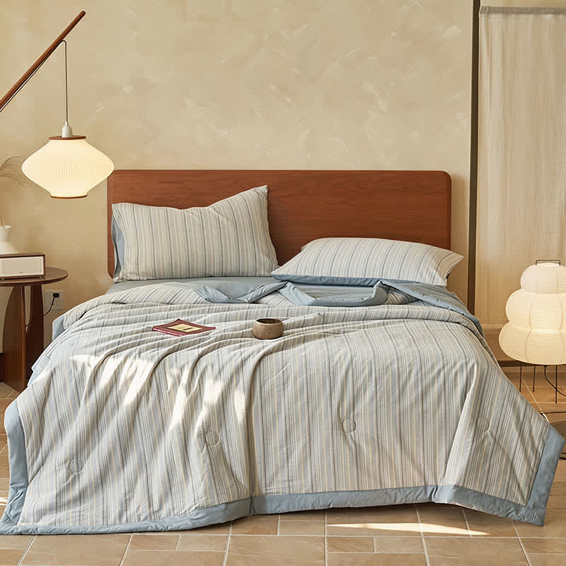 Airy Blue Stripe Double Gauze Bedding Set - Blue - Queen - Bedding Set (4PCS) - image 0