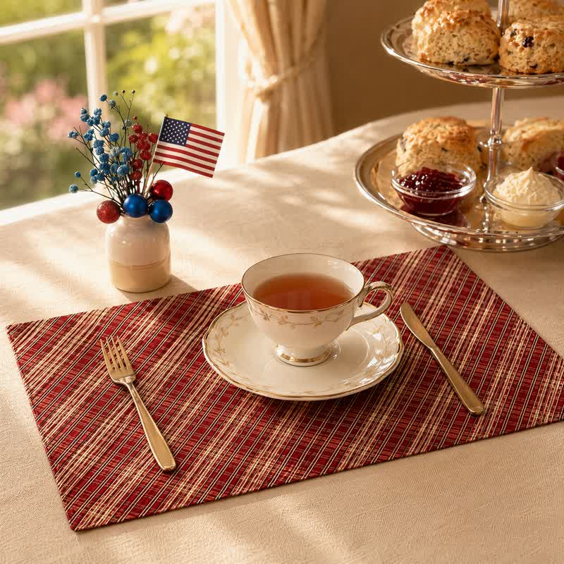 Red Woven Plaid Fabric Table Placemat - image 1