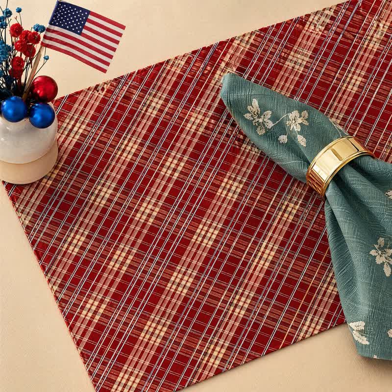 Red Woven Plaid Fabric Table Placemat - Red & Blue - 12″ × 18″ - 2 PCS - image 0