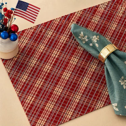 Red Woven Plaid Fabric Table Placemat - Red & Blue - 12″ × 18″ - 2 PCS - image 0