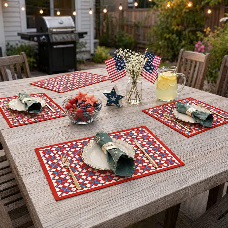 Festive Modern Red & Blue Plaid Table Placemat - image 2
