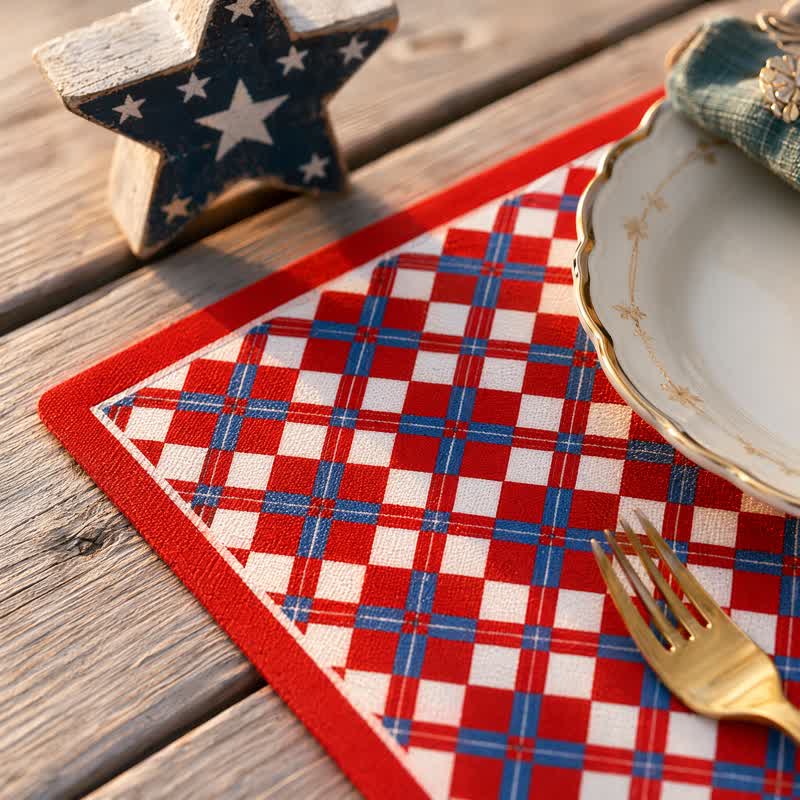 Festive Modern Red & Blue Plaid Table Placemat - image 1