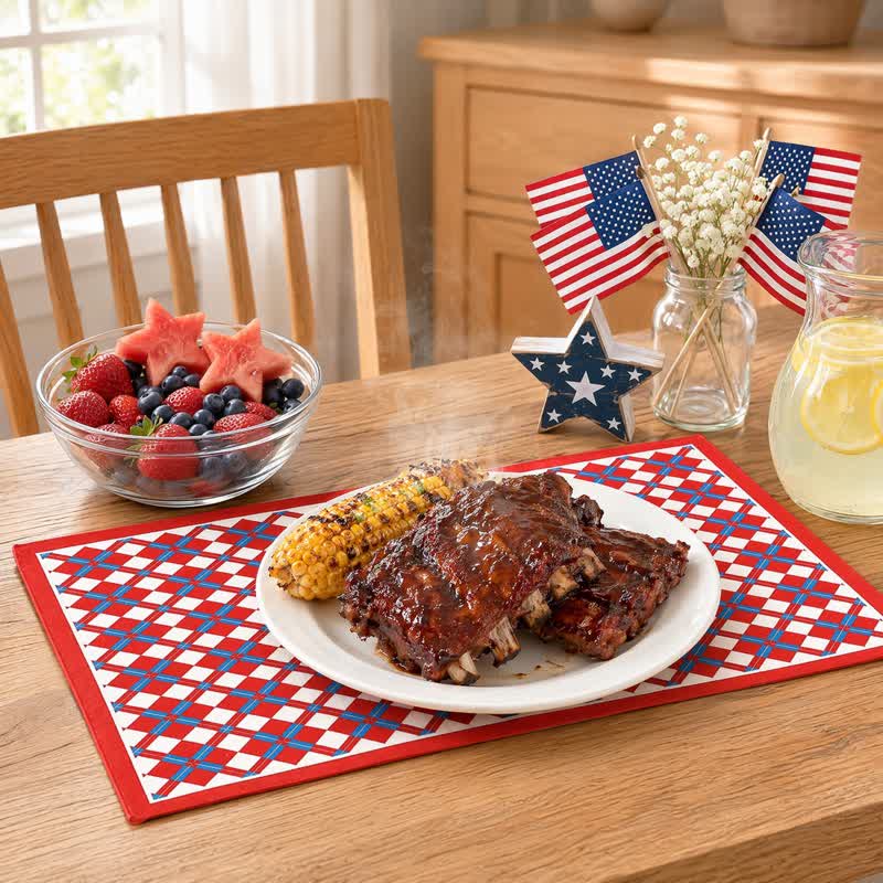 Festive Modern Red & Blue Plaid Table Placemat - Red & Blue - 12″ × 18″ - 2 PCS - image 0