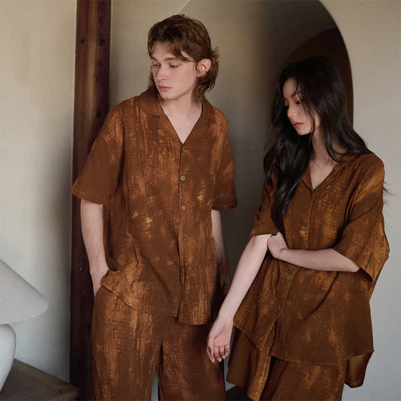 Rust Brown Matching Couple Cotton Pajamas - image 3