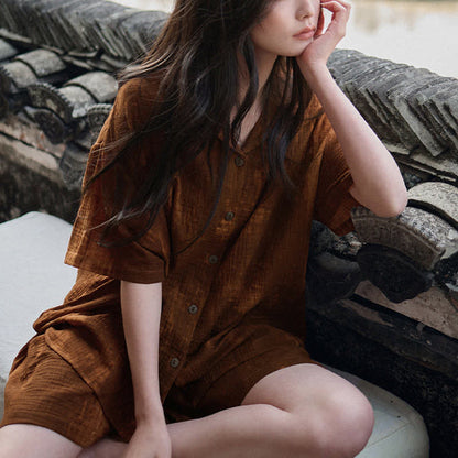 Rust Brown Matching Couple Cotton Pajamas - image 8