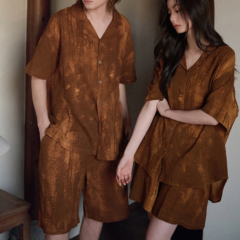 Rust Brown Matching Couple Cotton Pajamas - image 0