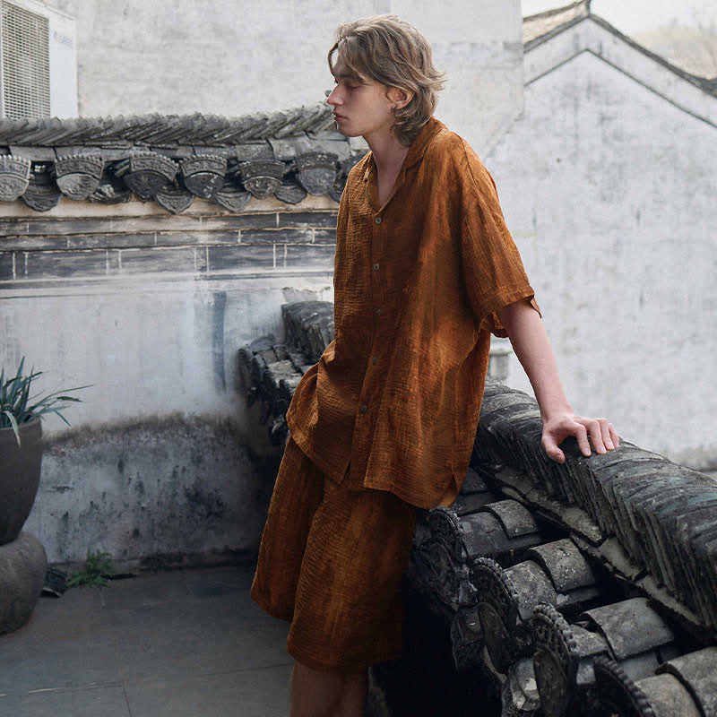 Rust Brown Matching Couple Cotton Pajamas - image 9