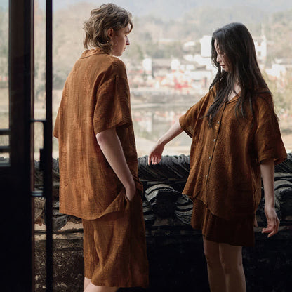 Rust Brown Matching Couple Cotton Pajamas - image 4