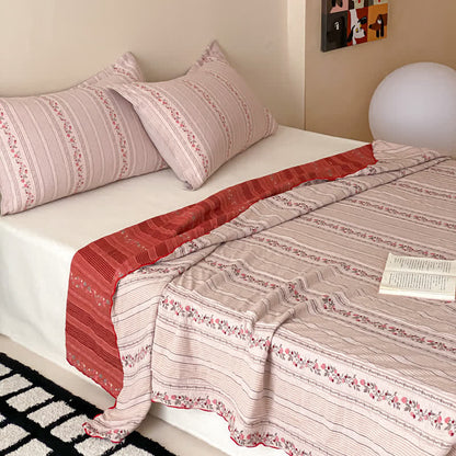 Blush Floral Stripe Washed Cotton Bedding Set - image 1