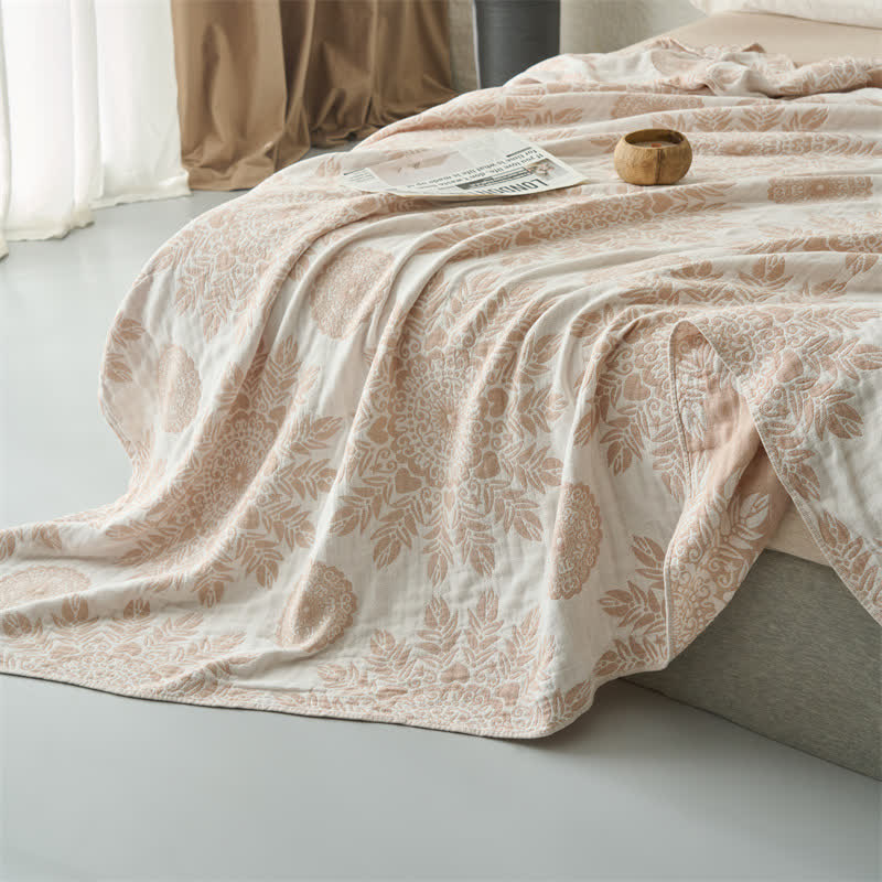 Vintage Floral Cotton Muslin Blanket Quilt - image 4