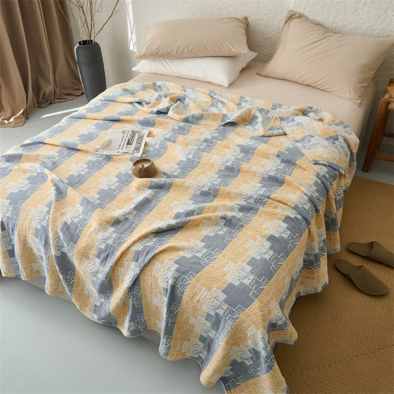 Geometric Cotton Muslin Reversible Blanket Quilt - image 1