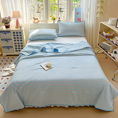 Mint Striped Trim Crinkled Knitted Cotton Quilt - image 7