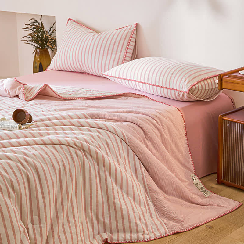 Shell Trim Two-Tone Stripe Cotton Bedding Set - image 6