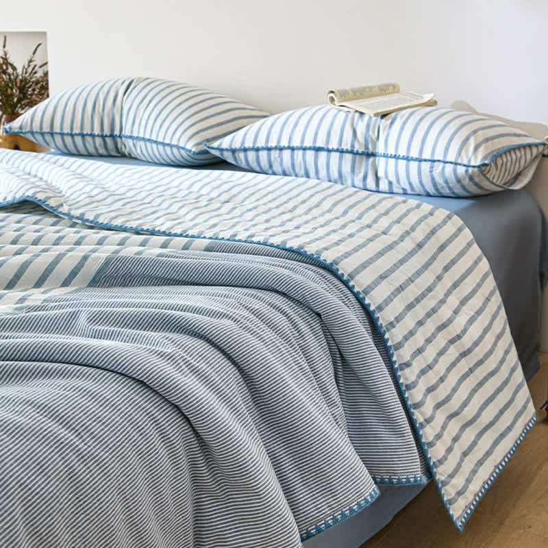 Shell Trim Two-Tone Stripe Cotton Bedding Set - image 2
