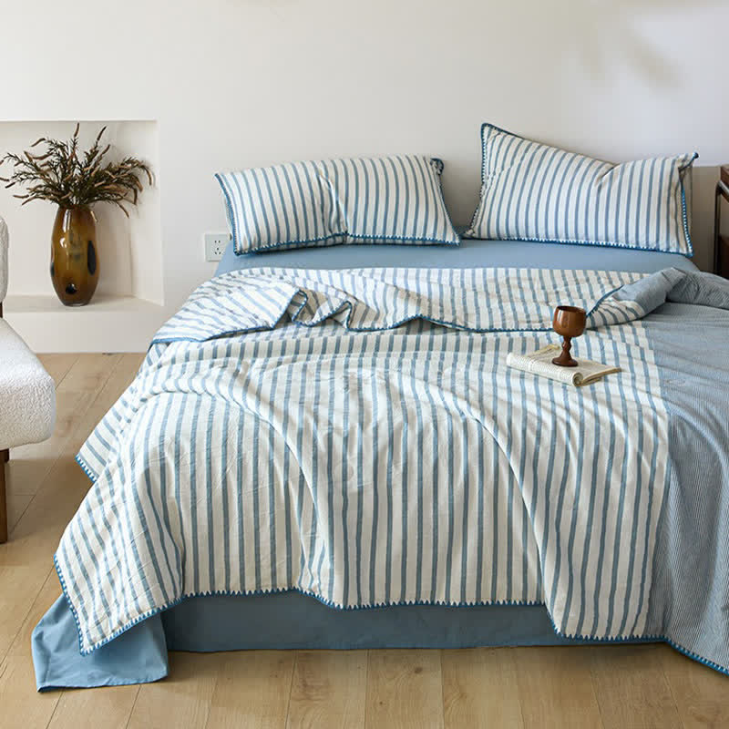 Shell Trim Two-Tone Stripe Cotton Bedding Set - image 1